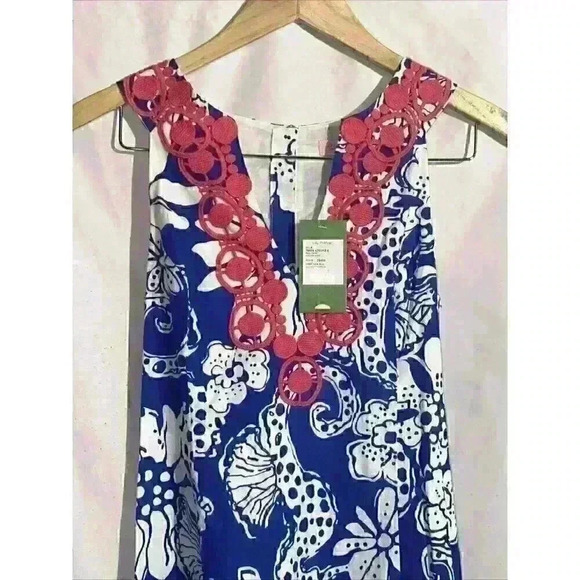 Lilly Pulitzer Augusta Shift Dress Deep Sea Blue Quahog Chowdah Lace Trim Size 6 - Picture 4 of 9